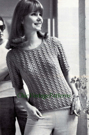 Knitted Sweater, Vintage Lace and Cable Knit, PDF Knitting Pattern
