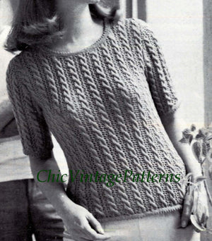 Knitted Sweater, Vintage Lace and Cable Knit, PDF Knitting Pattern