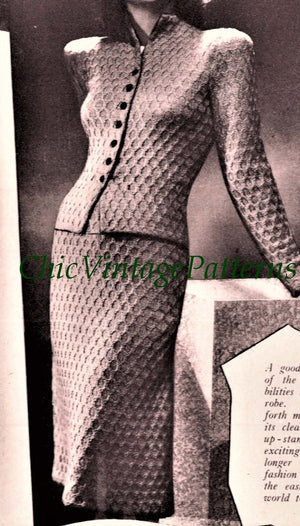 Ladies Knitted Suit Pattern, Vintage 1942 Pattern, Instant Download