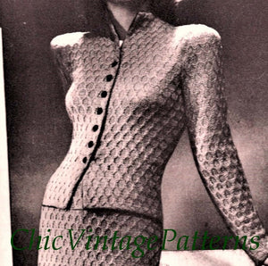 Ladies Knitted Suit Pattern, Vintage 1942 Pattern, Instant Download