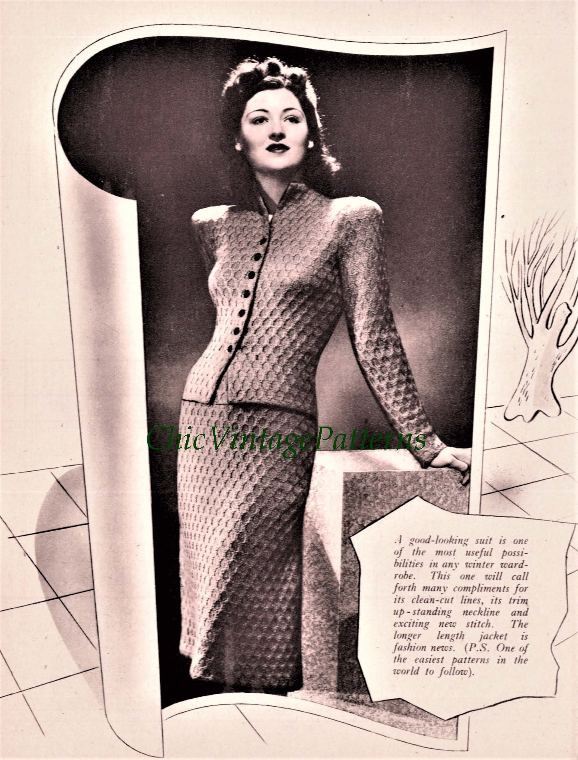chinese dress ladies Ladies Knitted Suit Pattern, Vintage 1942