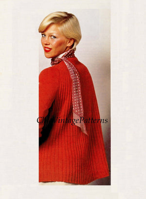 Knitted Jacket Pattern, Swing Back Coat, Instant Download