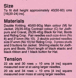 Dolls Clothes, Horse Riding Outfit Pattern,  Instant Download