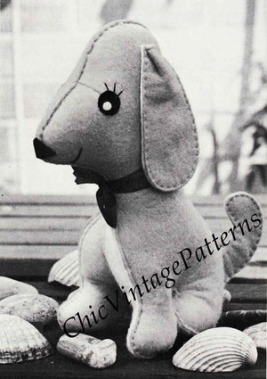 Soft Toy Puppy Sewing Pattern, 1970's Felt Toy, Instant Download