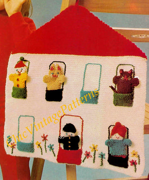 Knitted Puppet Show Pattern, Finger Puppets with House, PDF Knitting Pattern
