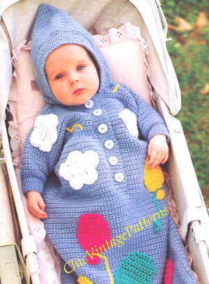 Babies Sleeping Bag Pattern, Hooded Crochet Sleeping Bag, Instant Download