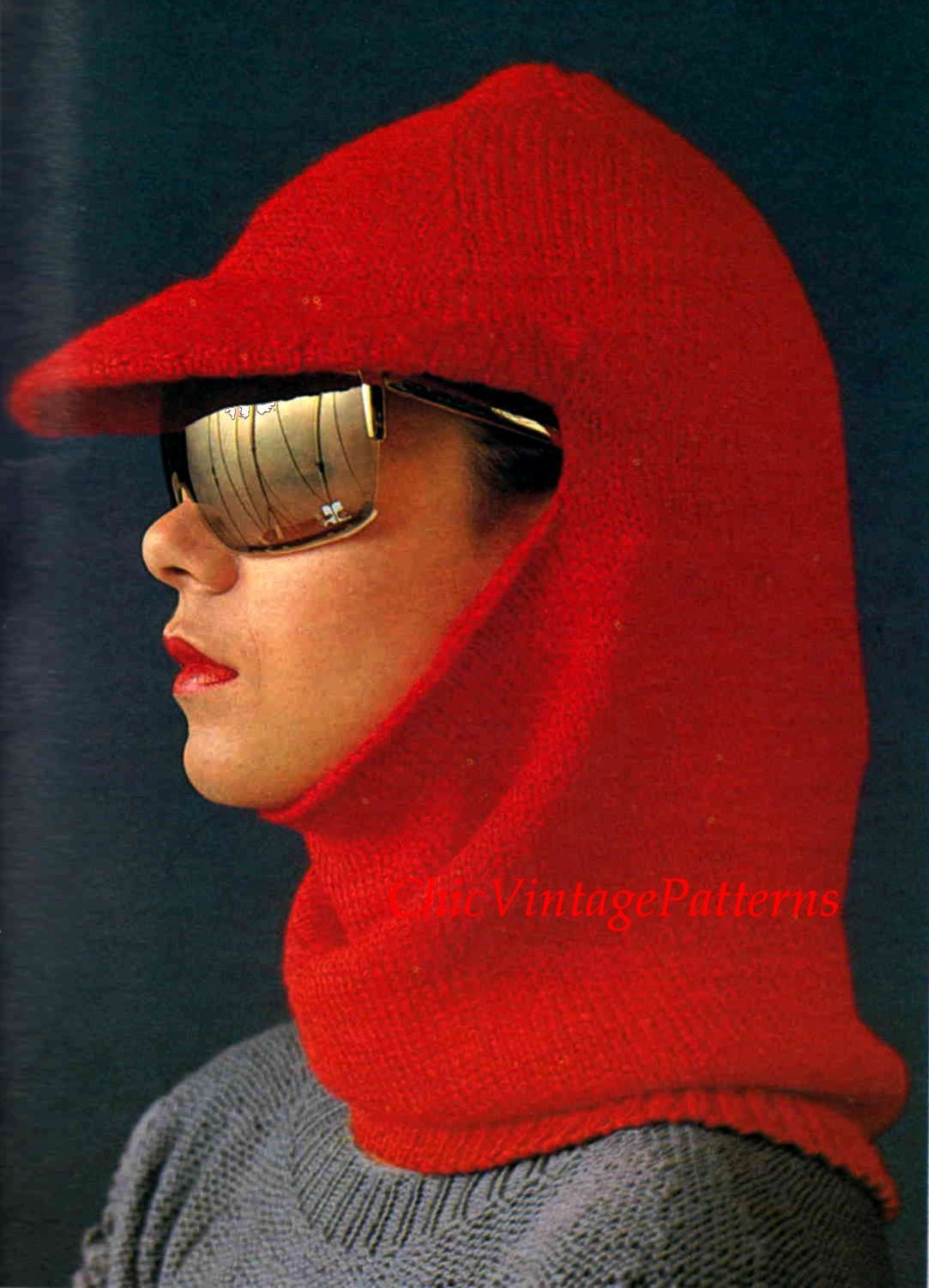 Knitted Balaclava Pattern, Ladies Skiing Hat with Brim, Digital Download