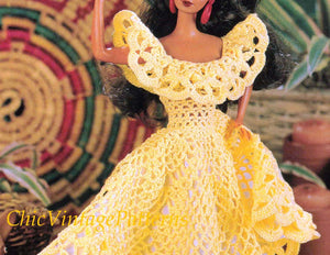 Crochet Doll's Dress Pattern, 11.1/2 inch Doll, Party Dress, Instant Download
