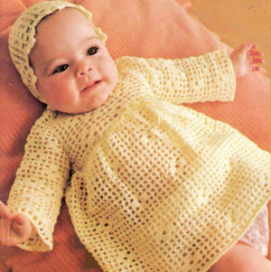 Babies Crochet Dress, Christening Robe and Bonnet, Instant Download