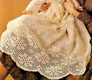 Babies Crochet Dress, Christening Robe and Bonnet, Instant Download