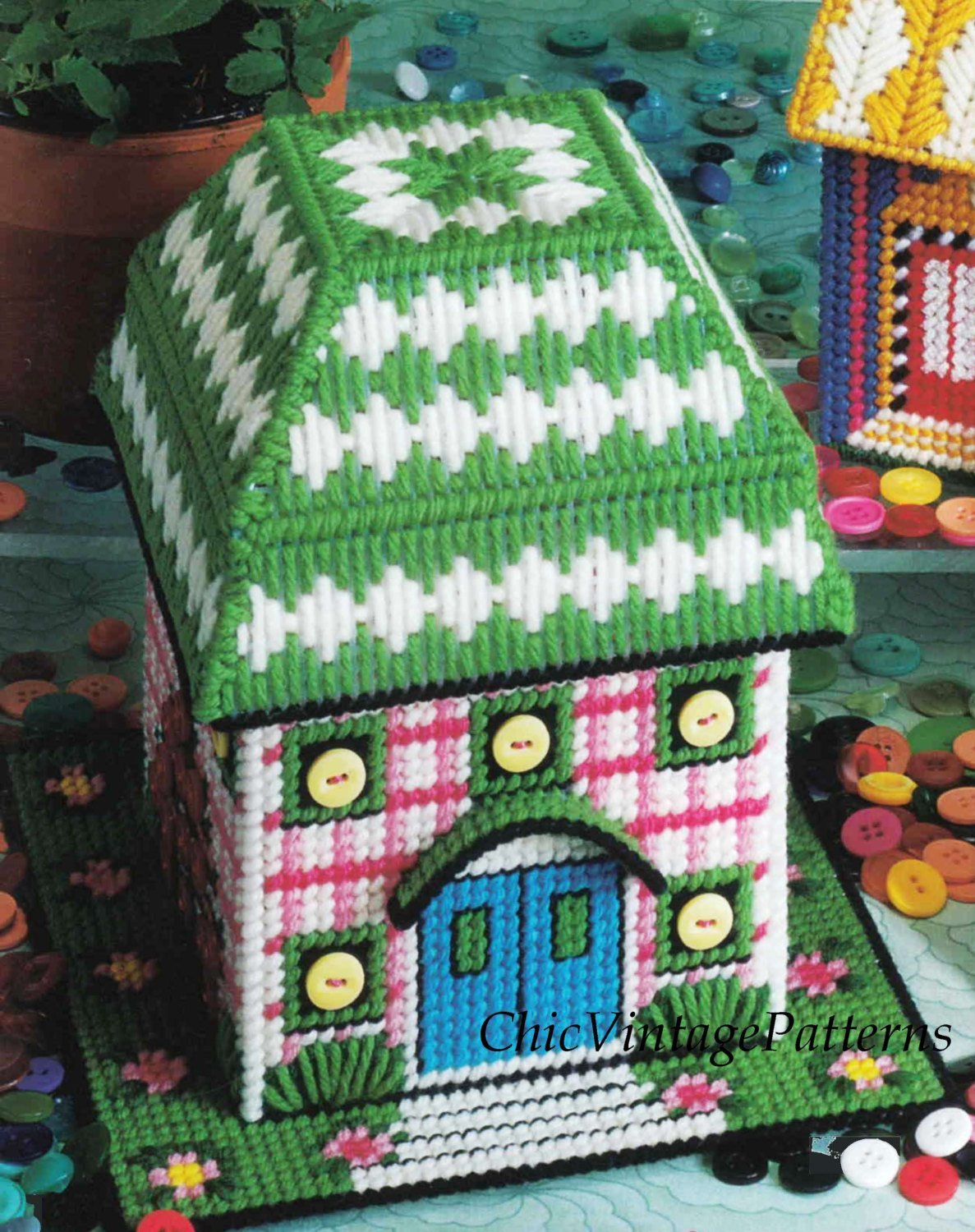 Plastic Canvas Tissue Chateau, Instant Download Pattern - ChicVintagePatterns plastic-canvas-tissue-chateau-instant-download-pattern-chicvintagepatterns