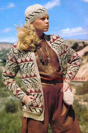 Ladies Jacket, Hat and Mitts Fair Isle Knitting Pattern, Instant Download