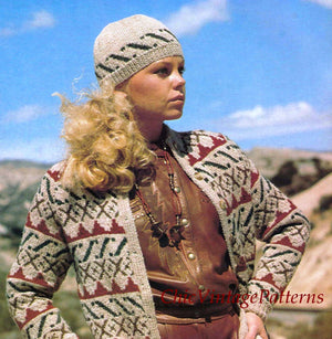 Ladies Jacket, Hat and Mitts Fair Isle Knitting Pattern, Instant Download