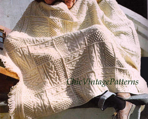 Knitted Afghan Rug Pattern, Irish Fisherman's Afghan, PDF Knitting Pattern