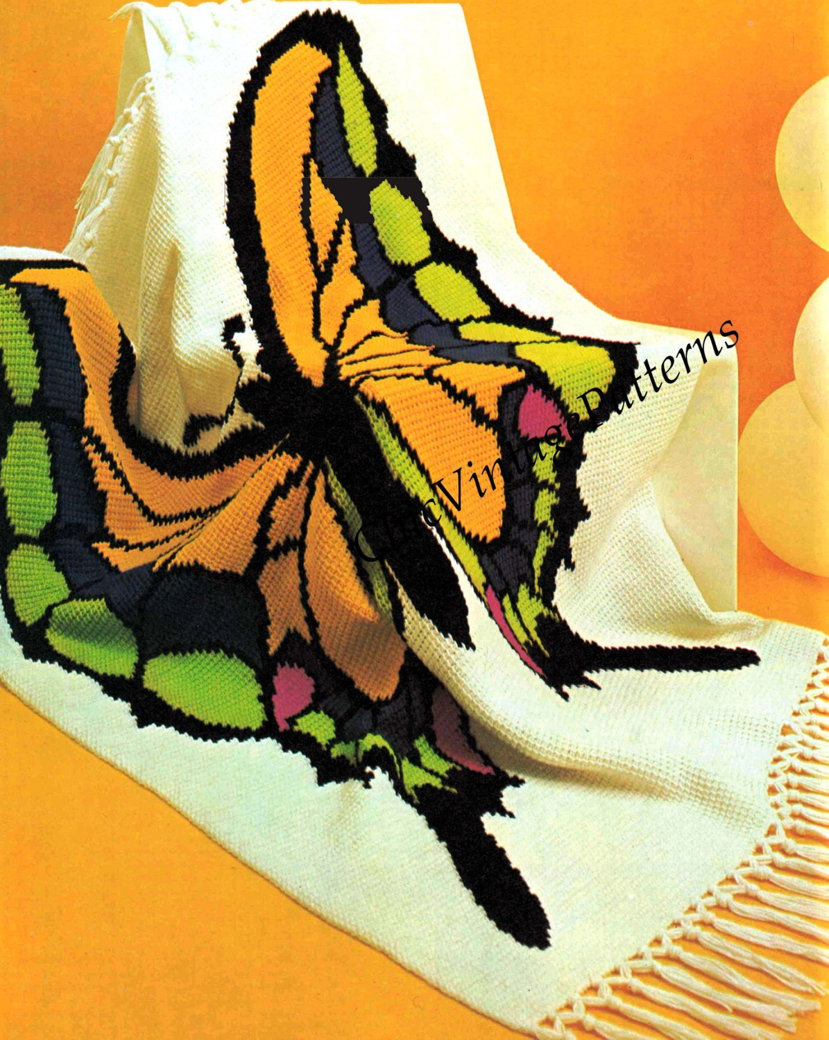 Crochet Afghan Pattern, Butterfly Rug, Instant Download