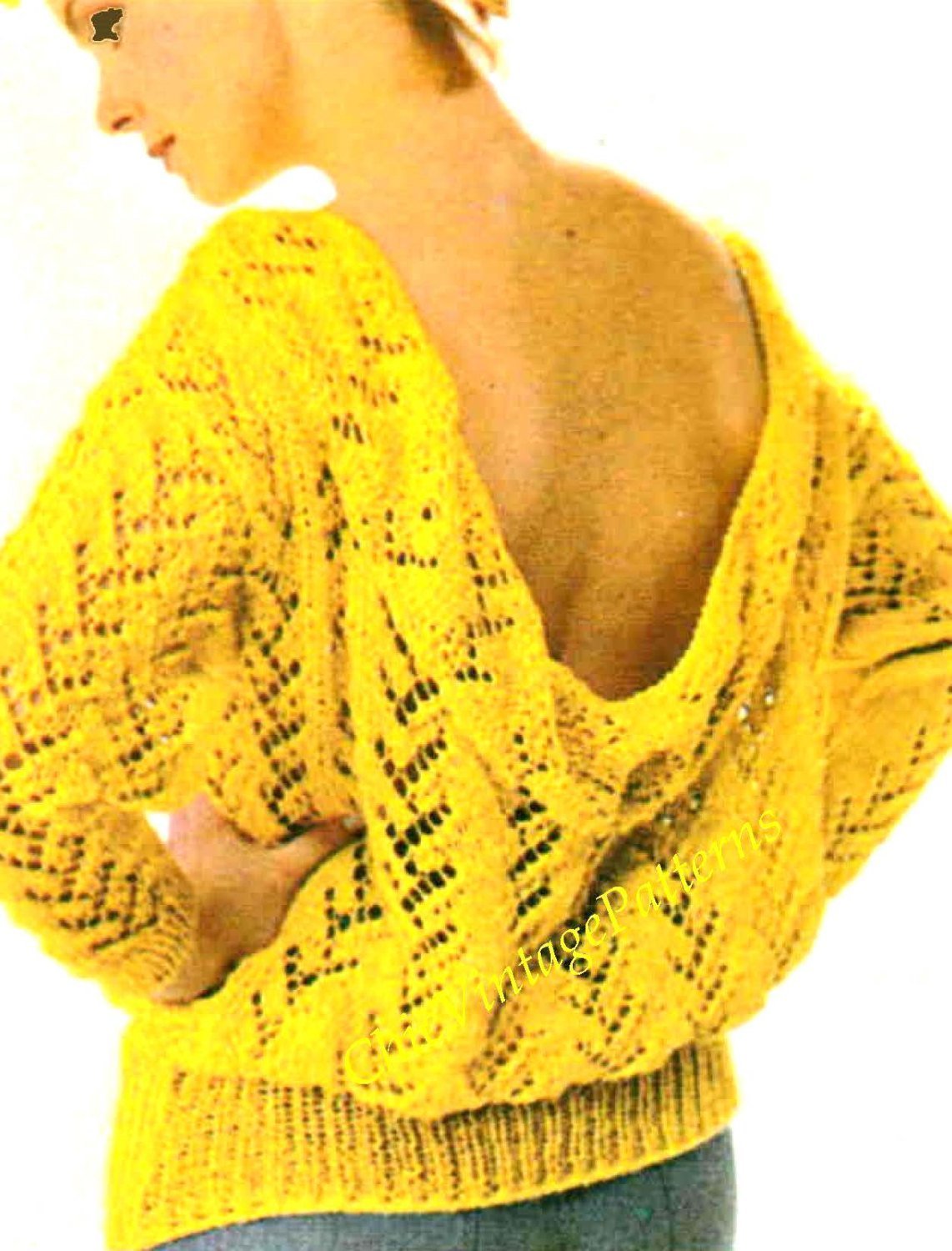 Knitted Ladies Sweater Pattern, Stylish Low Cowl Back, Instant Download