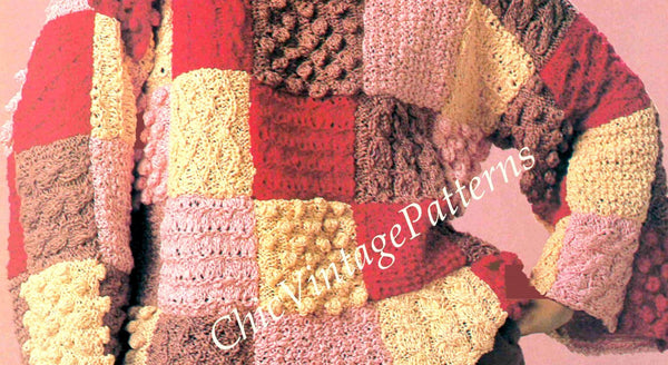 Knitted Ladies Sweater Pattern, Patchwork Design | ChicVintagePatterns