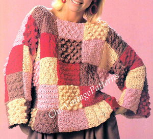 Knitted Ladies Sweater Pattern, Patchwork Design, Instant Download