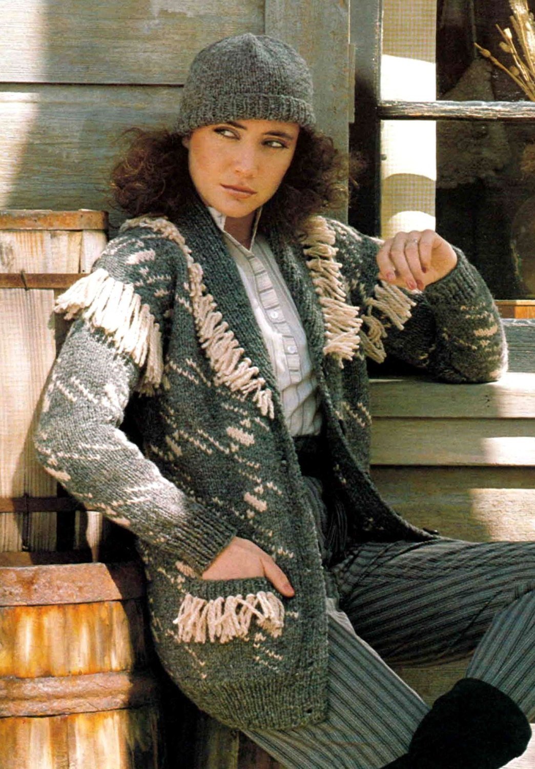 Knitted Ladies Jacket Pattern, Fringed Jacket and Hat, Instant Download