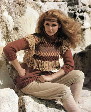 Knitted Ladies Sweater Pattern,  Inca Style, Attractive Design, Instant Download