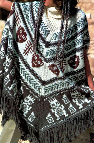 Knitted Poncho Pattern, Ladies Fringed Inca Style, Instant Download