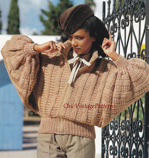 Digital Pattern, Ladies Knitted Jacket, Zipper Blouson Jacket, Casual Elegance