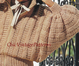 Digital Pattern, Ladies Knitted Jacket, Zipper Blouson Jacket, Casual Elegance