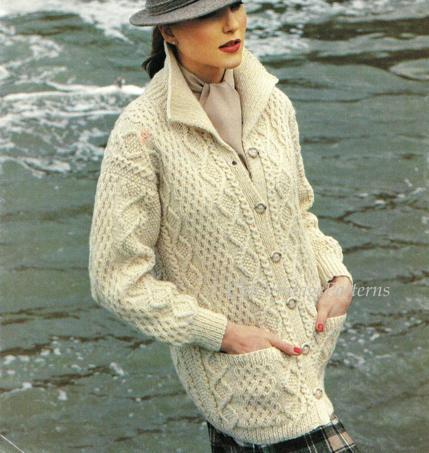 Knitted Ladies Aran Cardigan Pattern, Instant Download