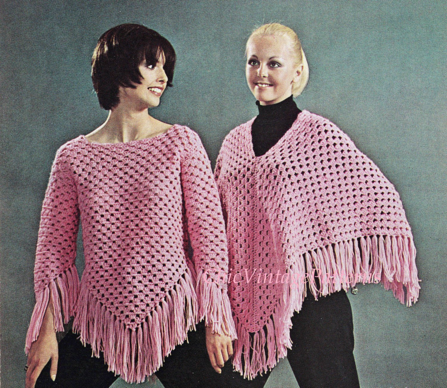 Crochet Poncho Digital Pattern, Ladies Poncho or Tunic, Fringed