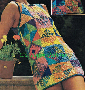 Knitted Patchwork Dress Pattern, Ladies Summer Dress, Instant Download