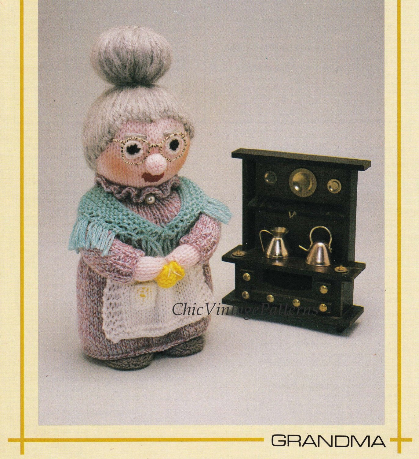 Knitted Toy Pattern, Grandma Doll, Instant Download, 30cms / 12 inches High