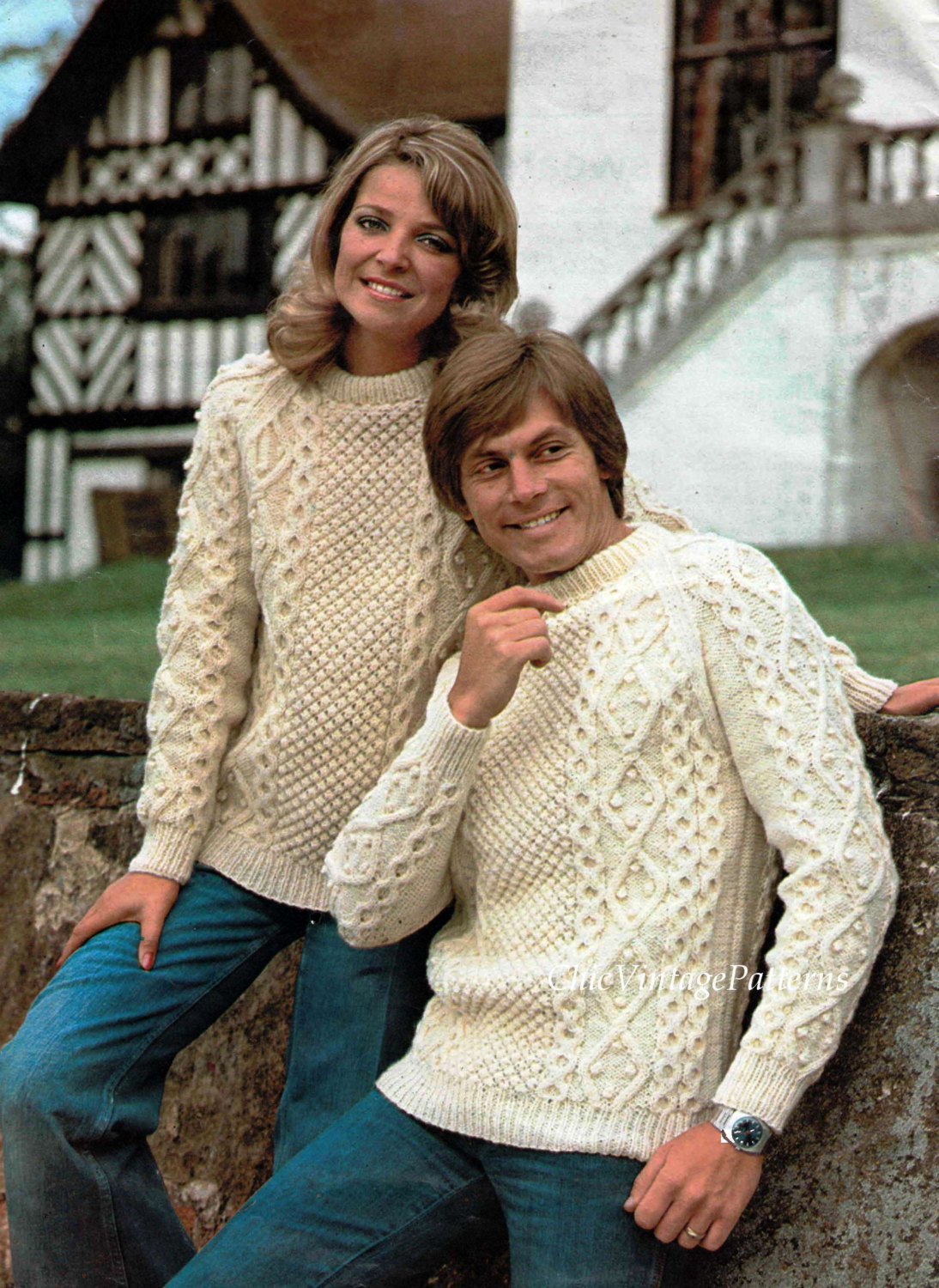 Classic Aran Sweaters, His & Her Jumper Knitting Pattern, Instant Download