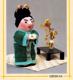 Knitted Soft Toy Pattern, Geisha Doll, Instant Download