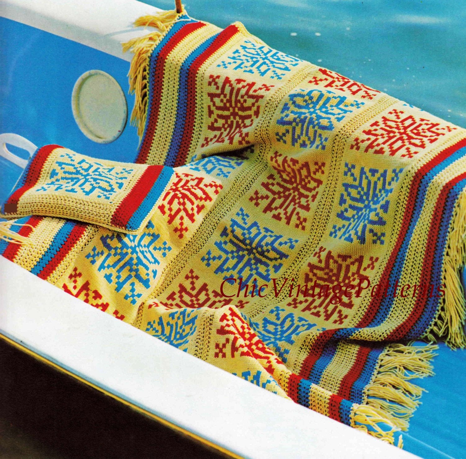 Knitted Afghan Rug and Cushion Pattern, Fair Isle Afghan, Instant Download