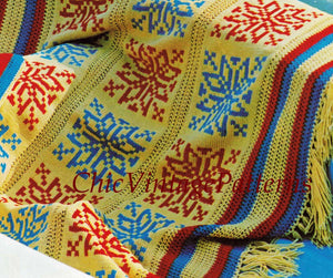 Knitted Afghan Rug and Cushion Pattern, Fair Isle Afghan, Instant Download
