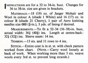 Knitted Ladies Mohair Check Coat Pattern, Instant Download