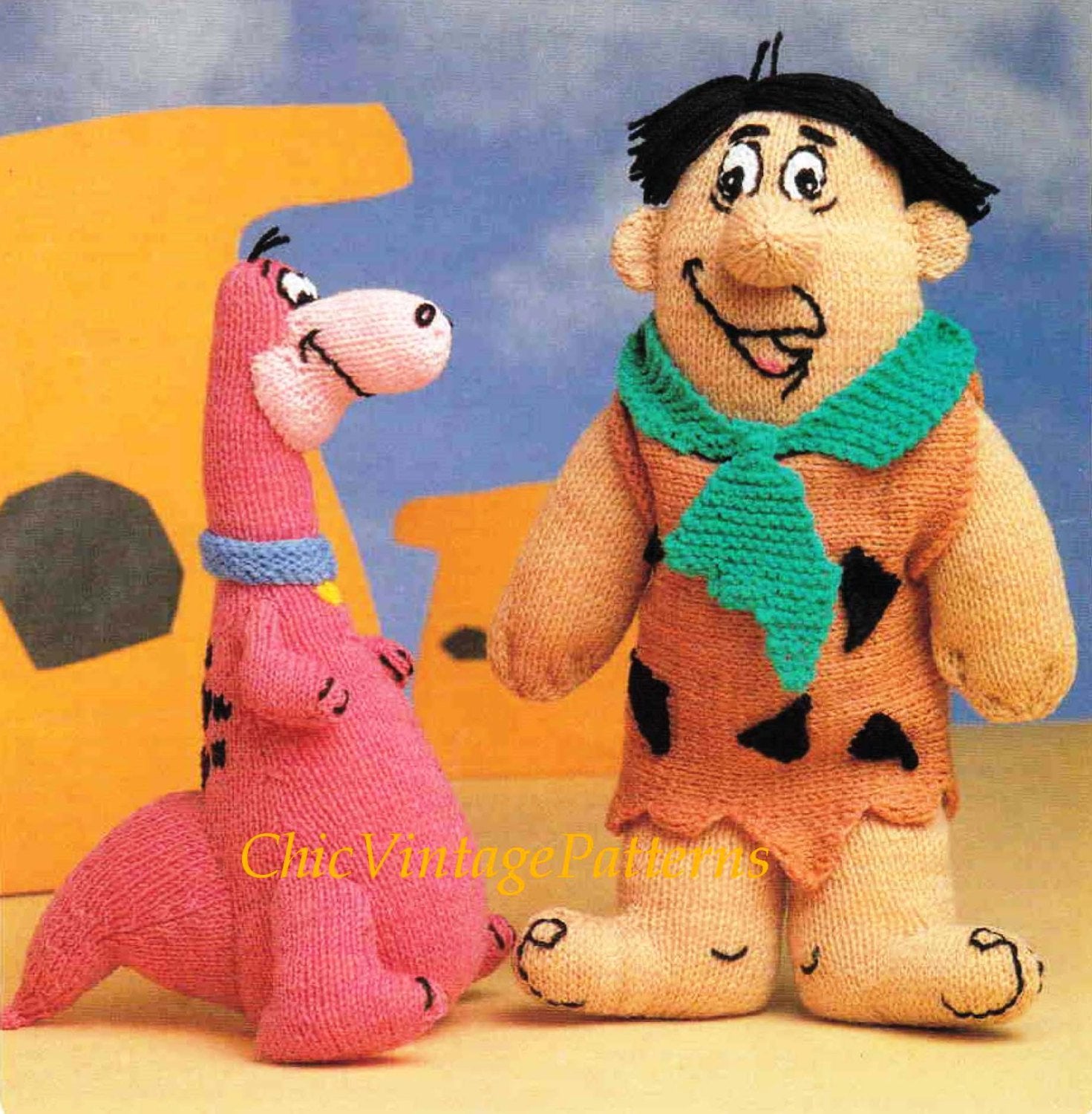 Fred Flintstone and Dino Knitting Pattern,  PDF Knitting Pattern