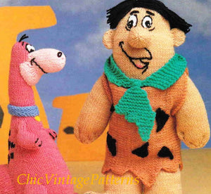 Fred Flintstone and Dino Knitting Pattern,  PDF Knitting Pattern