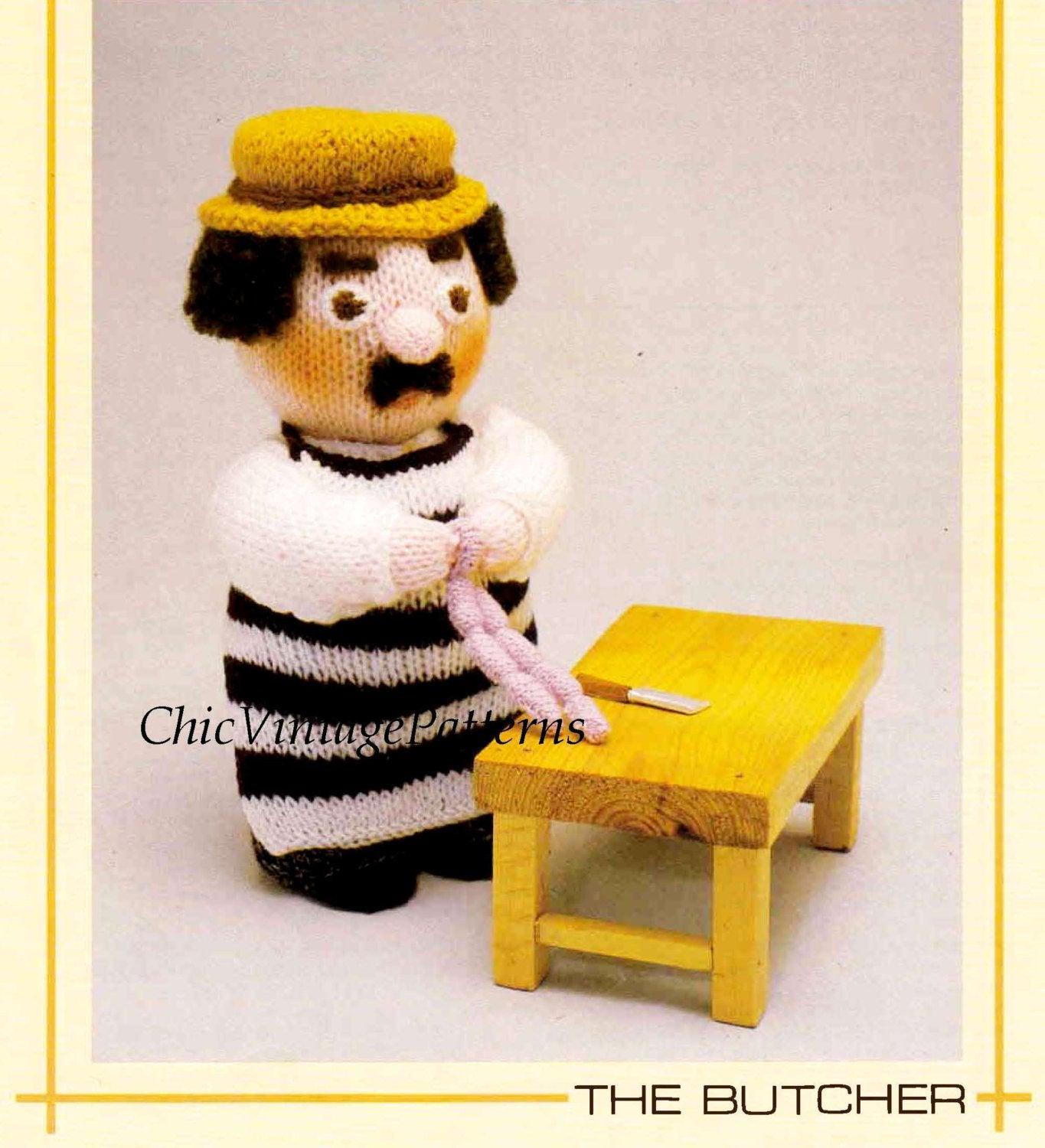 Knitted Soft Toy Pattern, Butcher Doll, Instant Download