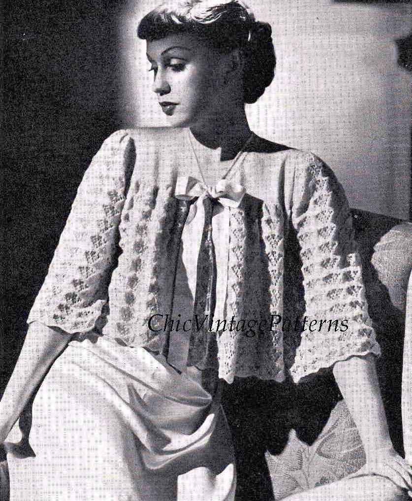 Ladies Bed Jacket Pattern, 1940's Knitted Jacket, PDF Knitting Pattern