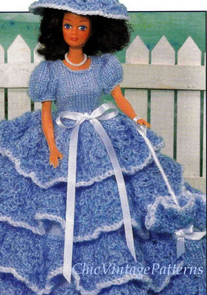 Knitted Doll's Dress Pattern, Southern Belle Dolls Dress, Instant Download