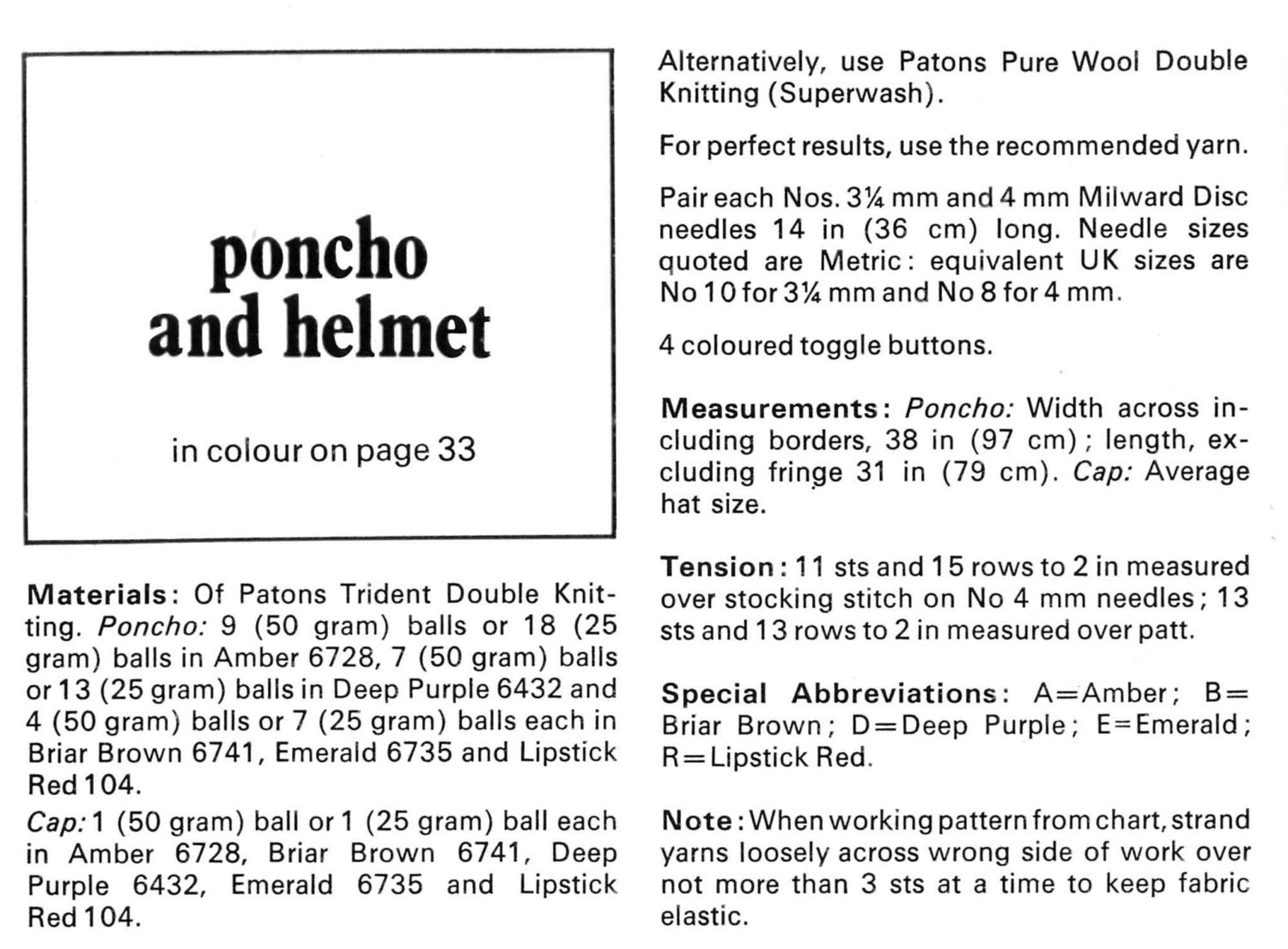 Knitted Ladies Peruvian Style Poncho Pattern | ChicVintagePatterns