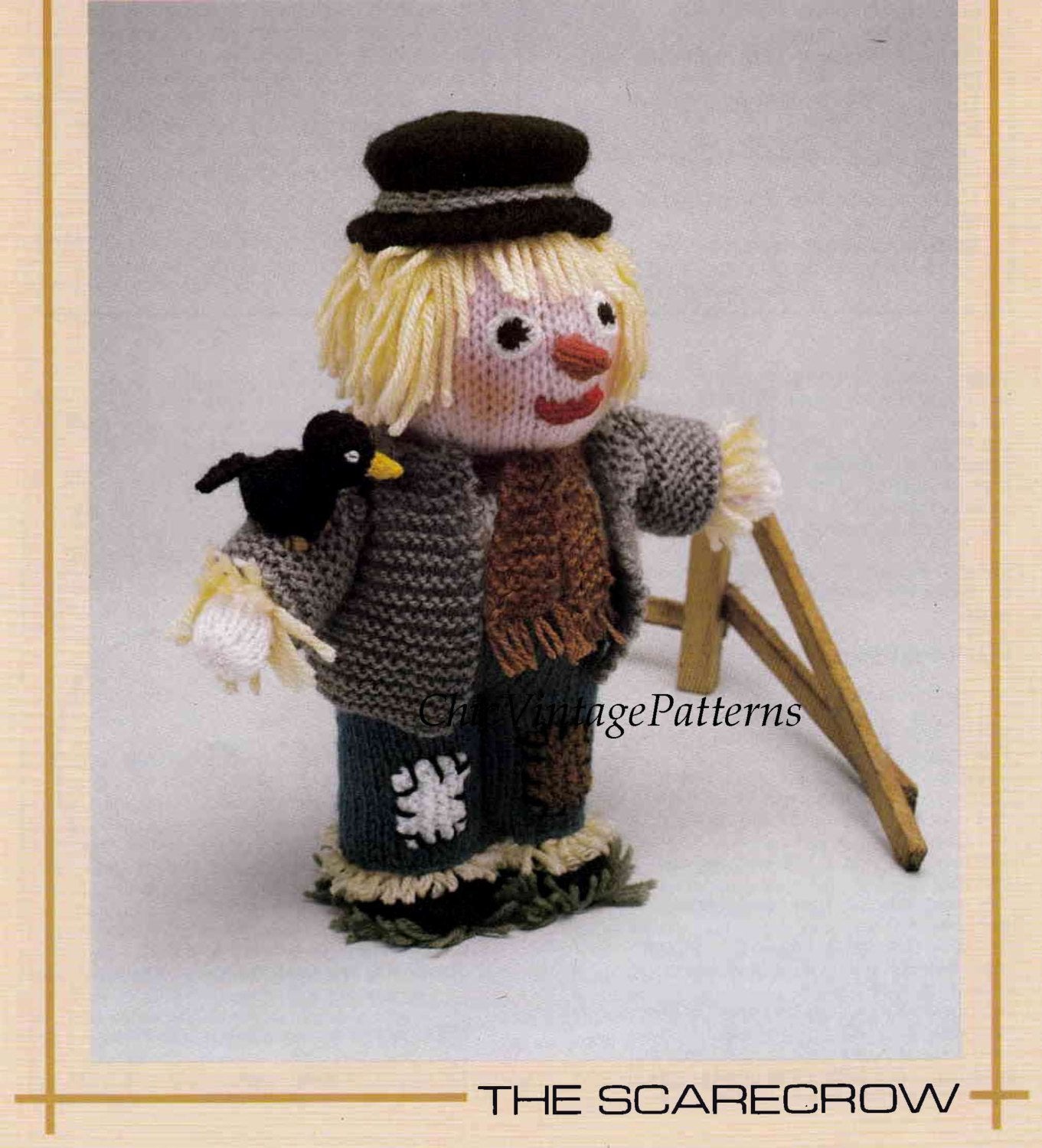 Knitted Soft Toy Pattern, Scarecrow Doll, Instant Download