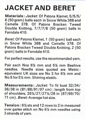 Knitted Ladies Jacket and Beret Pattern, Ladies Gilet, Instant Download
