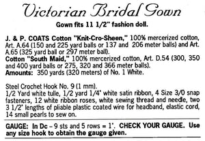 Crochet Doll's Wedding Gown Pattern,11.1/2 inch Doll, Instant Download