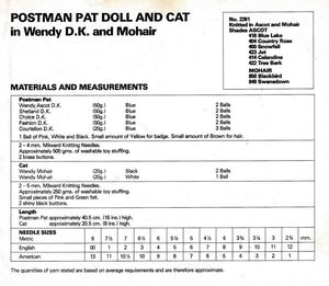 Postman Pat and Cat Knitting Pattern, Instant Download