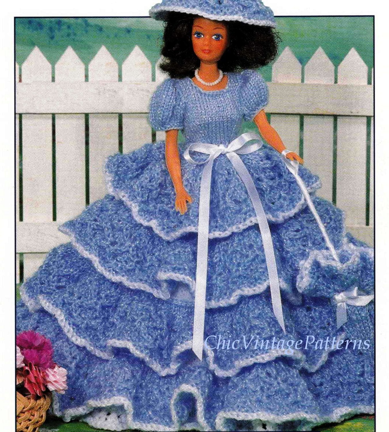 Knitted Doll's Dress Pattern, Southern Belle Dolls Dress, Instant Download