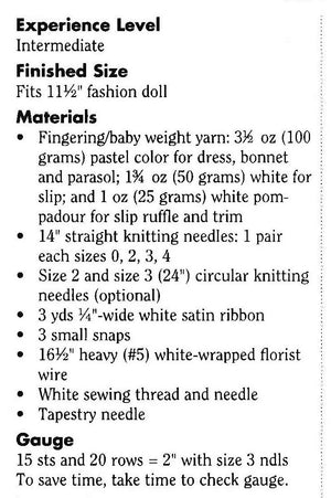 Knitted Doll's Dress Pattern, Southern Belle Dolls Dress, Instant Download